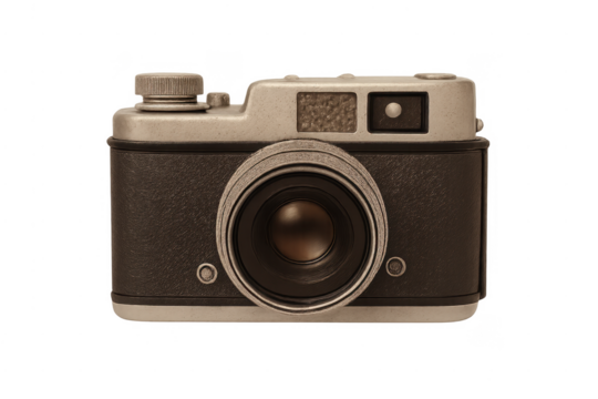 Vintage analog film camera on transparent background