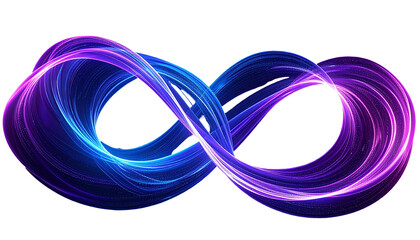 Glowing, ethereal infinity symbol formed from swirling blue and purple energy against black