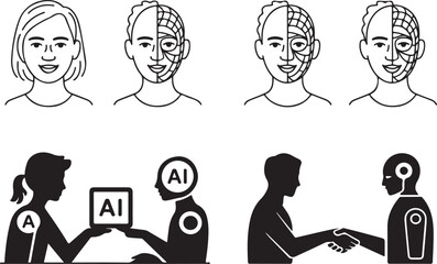 Human and AI interaction and integration icons Keywords: AI, artificial intelligence, human