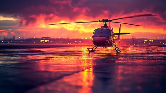 Red Helicopter Sunset. - Powered by Adobe