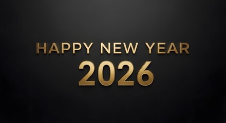 Happy new year 2026 golden text on black background celebration
