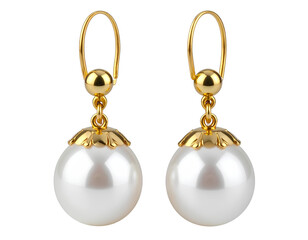 Stylish Pearl Earrings with Gold Accents Isolated on Transparent Background, Symbolizing Elegance and Sophistication.