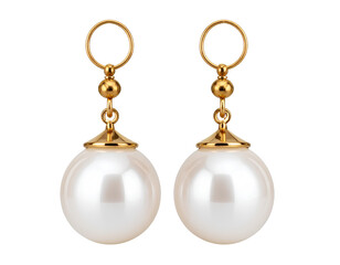 Stylish Pearl Earrings with Gold Accents Isolated on Transparent Background, Symbolizing Elegance and Sophistication.
