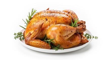 Fototapeta premium roasted chicken, isolated on white background, stock photography 