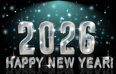 Silver New 2026 year invitation card, vector illustration