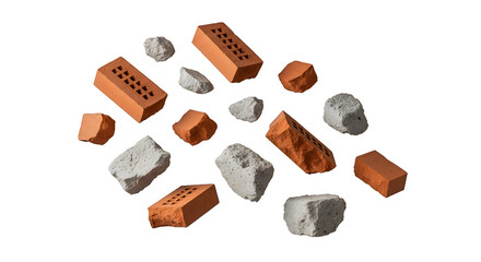 Concept Broken Bricks and Concrete Rubble, Construction Debris, Building Material Resources for Architecture and Demolition Projects