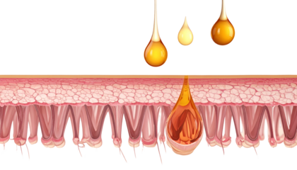 Illustration depicting droplets of serum penetrating layers of skin