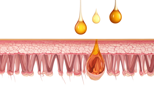 Illustration depicting droplets of serum penetrating layers of skin