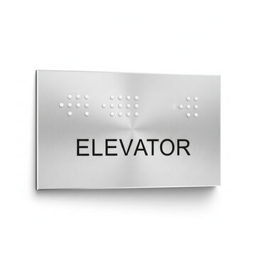 Modern elevator sign with braille for accessibility, a sleek and inclusive design element for contemporary buildings, showcasing universal access and thoughtful architecture