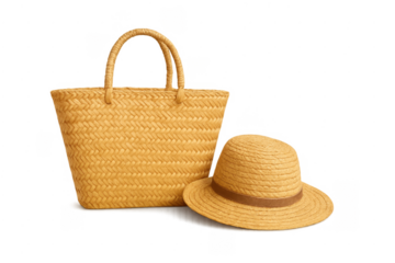 Straw bag and hat ready for summer vacation