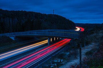 Wildlife corridor provides safe passage over motorway south of Gothenburg at twilight