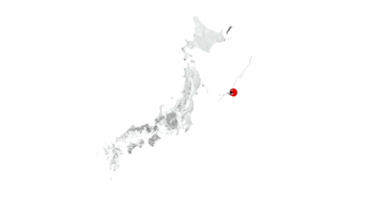 Map of a nation, with a red dot emphasizing a region on its northeastern island