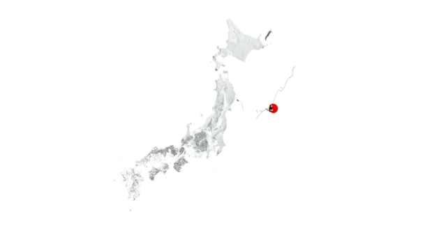 Map of a nation, with a red dot emphasizing a region on its northeastern island