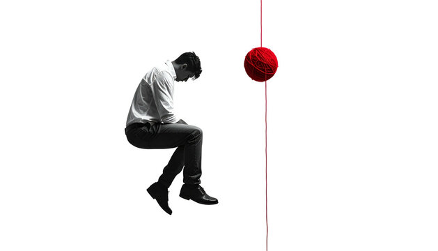 A silhouetted figure sits, despondent, near a basketball on a red line against black