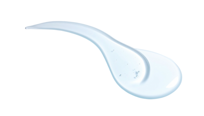 A close-up view of a fluid gel, spread against a transparent background