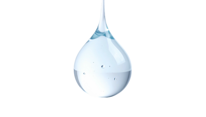 A single, pristine droplet of clear water against a stark black background