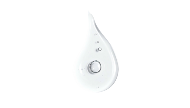 Isolated teardrop-shaped clear liquid droplet with a small bubble, set against a black backdrop - Powered by Adobe