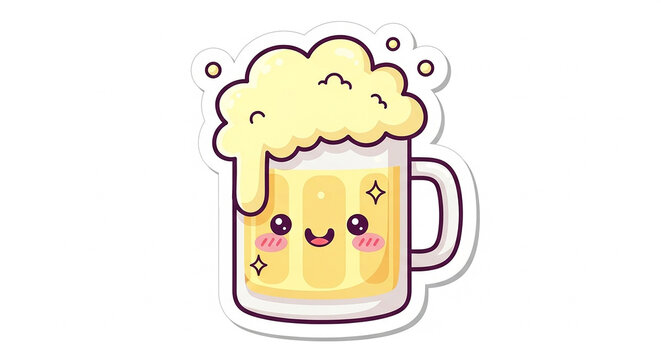 A cute cartoon illustration of a bubbly beer mug with a smiling face