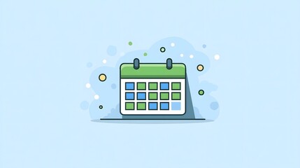 Stylized illustration of a hanging wall calendar object on a light blue background