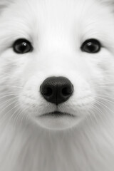 Black and white portrait of the face of an arctic fox