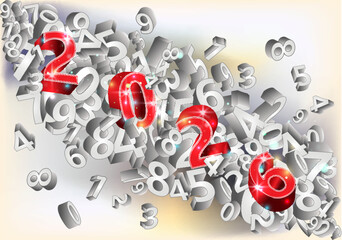 New 2026 year background with 3d numbers, vector illustration