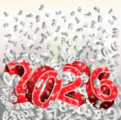 Happy New 2026 year background with 3d numbers, vector illustration