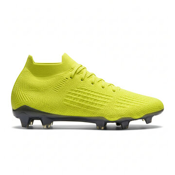 Vibrant yellow knit soccer cleat for agile players, designed for peak performance and speed on the field, perfect for sports enthusiasts and athletic gear ads