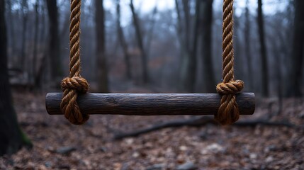 Swing in Foggy Forest.