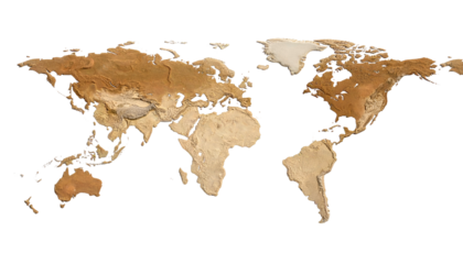 A topographic projection of the Earth highlighting landmasses