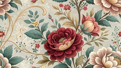 Elegant vintage floral pattern with rich red and pink roses