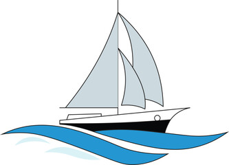 Sailboat Vector Illustration – Simple Yacht Icon on Ocean Waves