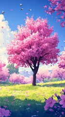 Pink cherry blossom tree