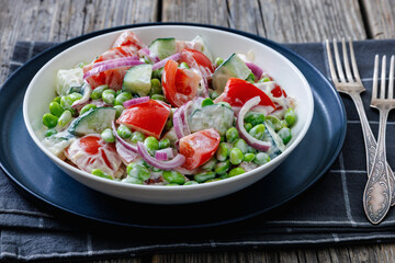 creamy tomato cucumber edamame bean onion salad