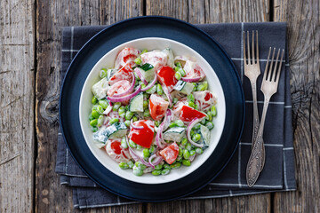creamy tomato cucumber edamame bean onion salad