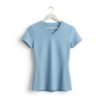 Light blue v-neck t-shirt mock up, stylish simplicity for your brand, ideal for fashion design presentation, showcase apparel designs with this clean, minimalist template