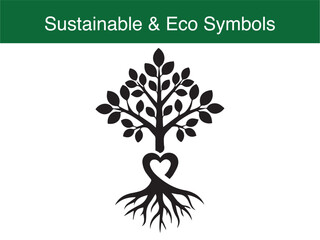 Elegant tree with heart shaped roots eco symbol vector illustration