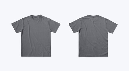 T-Shirt for Mockup Isolated on White Background. Regular Fit Dark Grey T-Shirt. Flatlay T-Shirt from Front and Back Side.