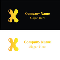 Golden letter x logo with company name and slogan on black and