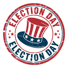 Election day stamp with uncle sam hat and stars