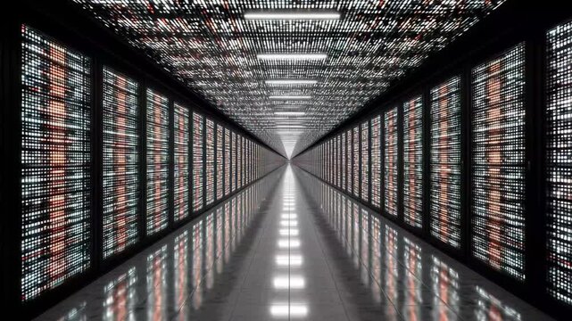 Network of data servers forms a striking tunnel illusion in modern facility