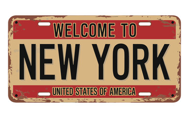 Vintage welcome to new york license plate sign