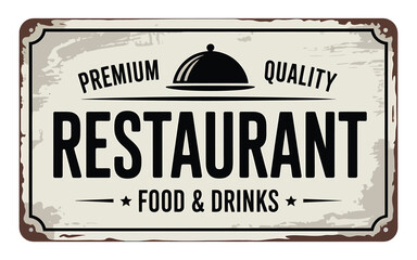 Vintage restaurant food and drinks sign with classic diner style