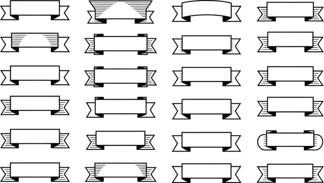Collection of blank black outline ribbon banners various styles