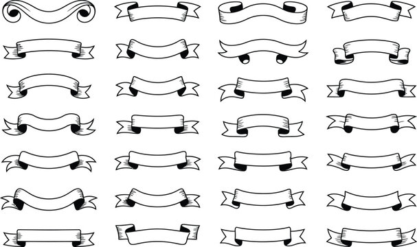 Hand-drawn ribbon banners and scrolls set in retro doodle style