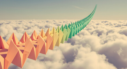 Fototapeta premium Path Ascending Over Clouds with Origami Style Geometry