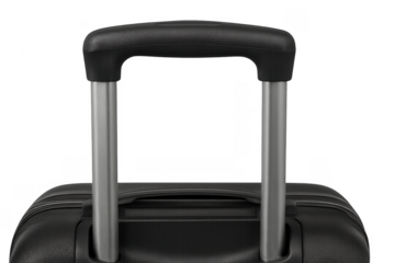 Black suitcase handle and baggage on transparent background