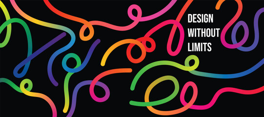 Vibrant Rainbow Gradient Lines. Fun 3D Wavy Ribbons and Doodle-Inspired Vector Patterns.