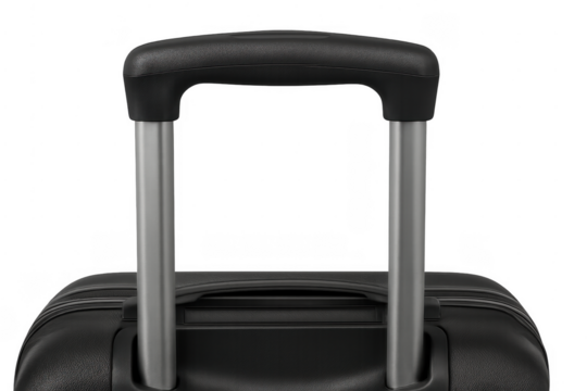 Black suitcase handle and baggage on transparent background