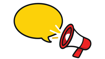 Megaphone Announcement with Speech Bubble Illustration, megaphone icon, speech bubble graphic, announcement design, yellow callout symbol, notification alert icon, communication message design, 
