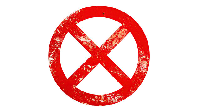 A vibrant, textured red "X" within a red circle against a stark black background